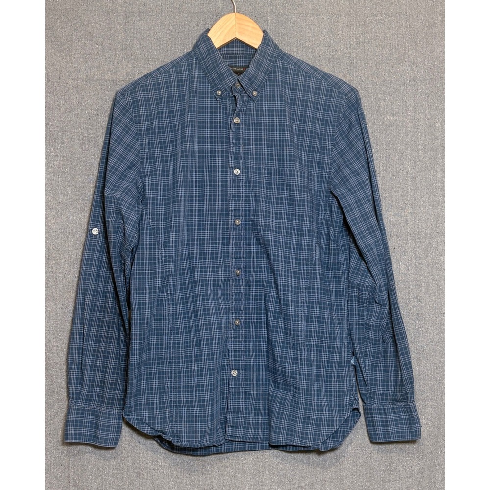 John Varvatos USA Mens Blue Plaid Roll Tab Long Sleeve Button Down Shirt Small